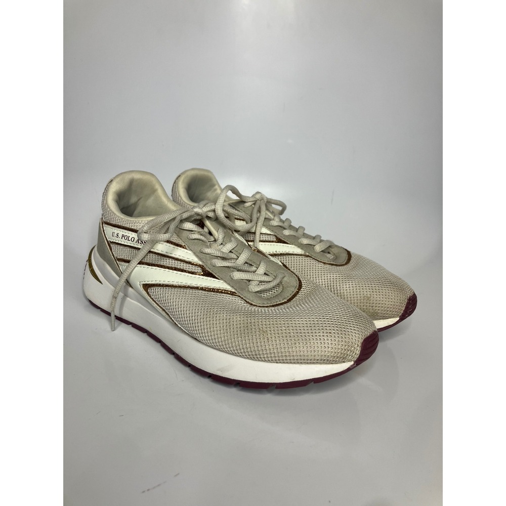 U.S. Polo Assn Sneakers Womens 10 Cream Rose Gold Excellent Mesh Athletic Shoes‎